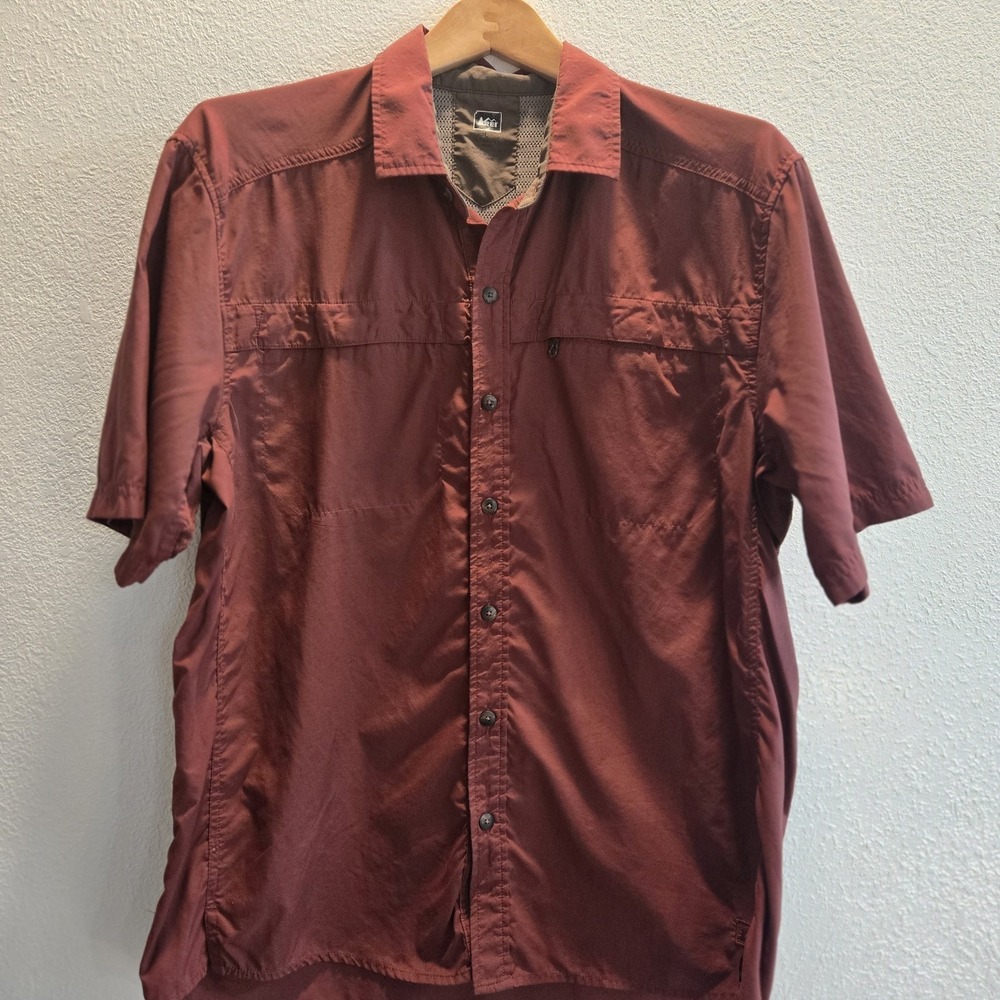 REI Mens Large Burgundy Vented Breathable Fishing Hiking Hunting Shirt Button‎